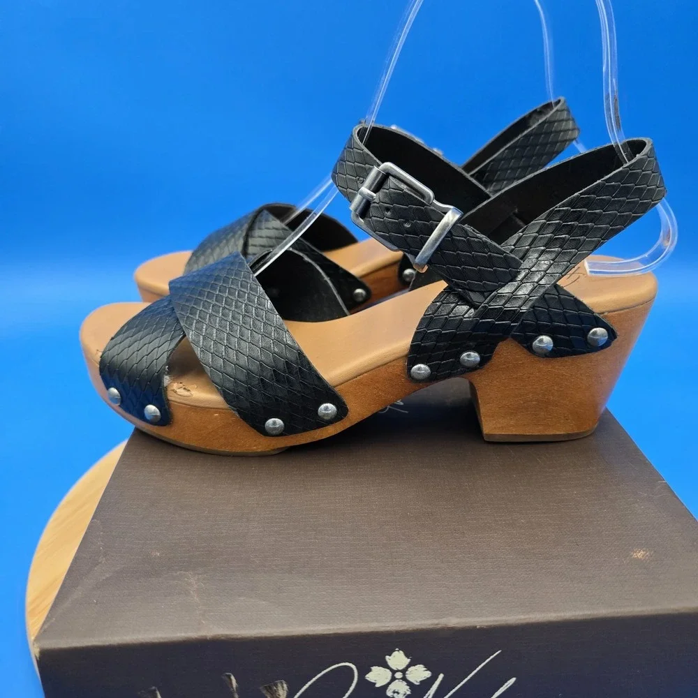 Patricia Nash Gigi Black Leather Clog Sandal Women's US‎ 7 EU 37 w/original box